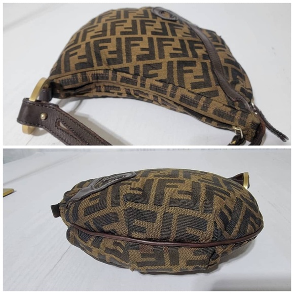 Authentic Fendi Tobacco Zucca Canvas and Leather Oyster Bag Brown - Picture 7 of 11